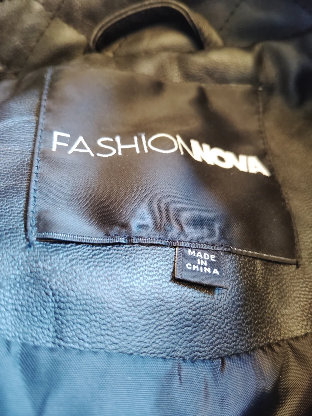 Fashion Nova Black Faux Leather Moto Quilted Jacket Medium EUC